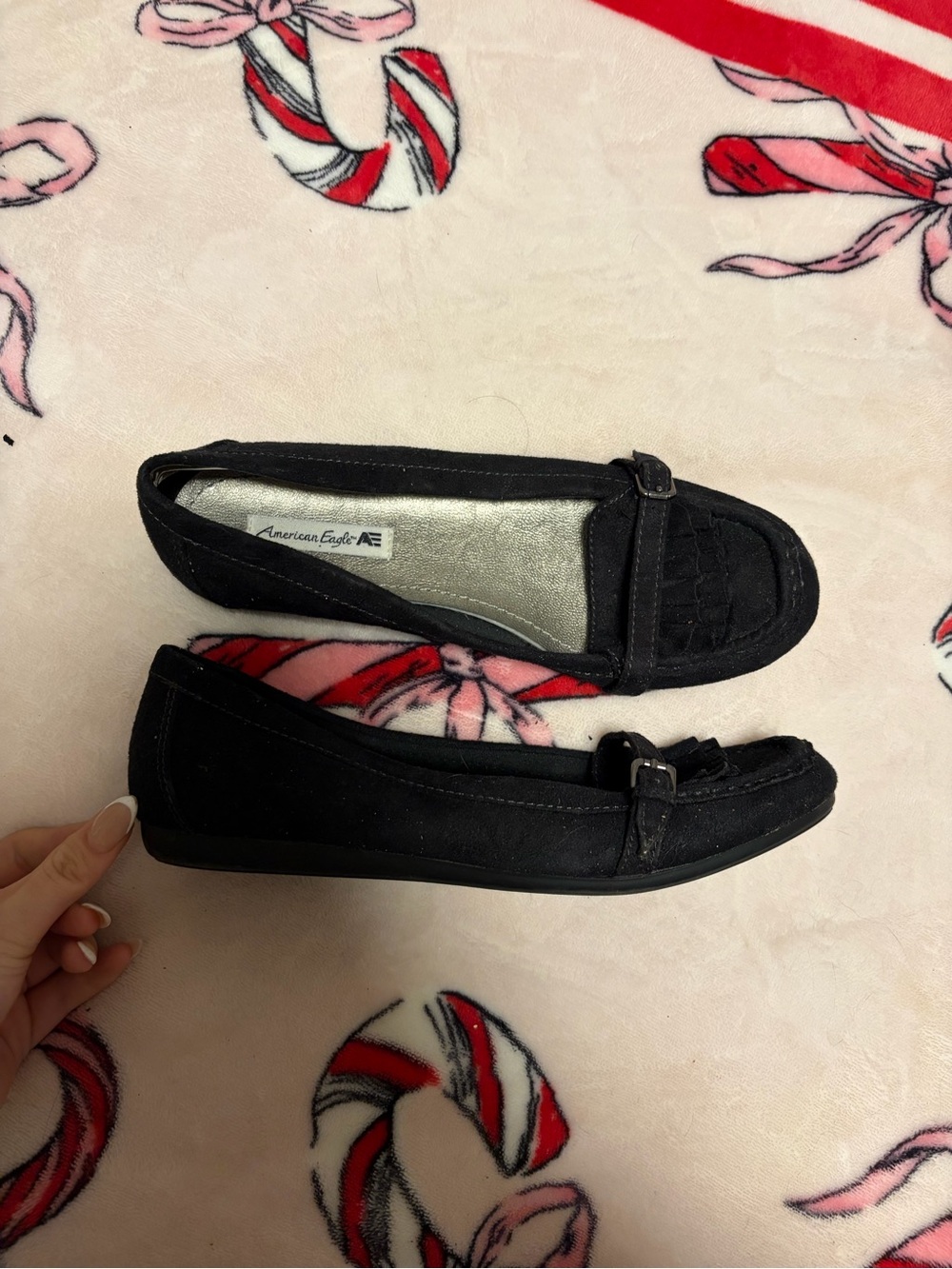Y2K American Eagle Outfitters Black Suede-Style Buckle Loafers
